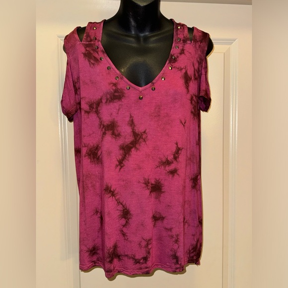 Rock & Republic Purple Burgundy Studded Cold Shoulder Shirt Top size M - Picture 5 of 10